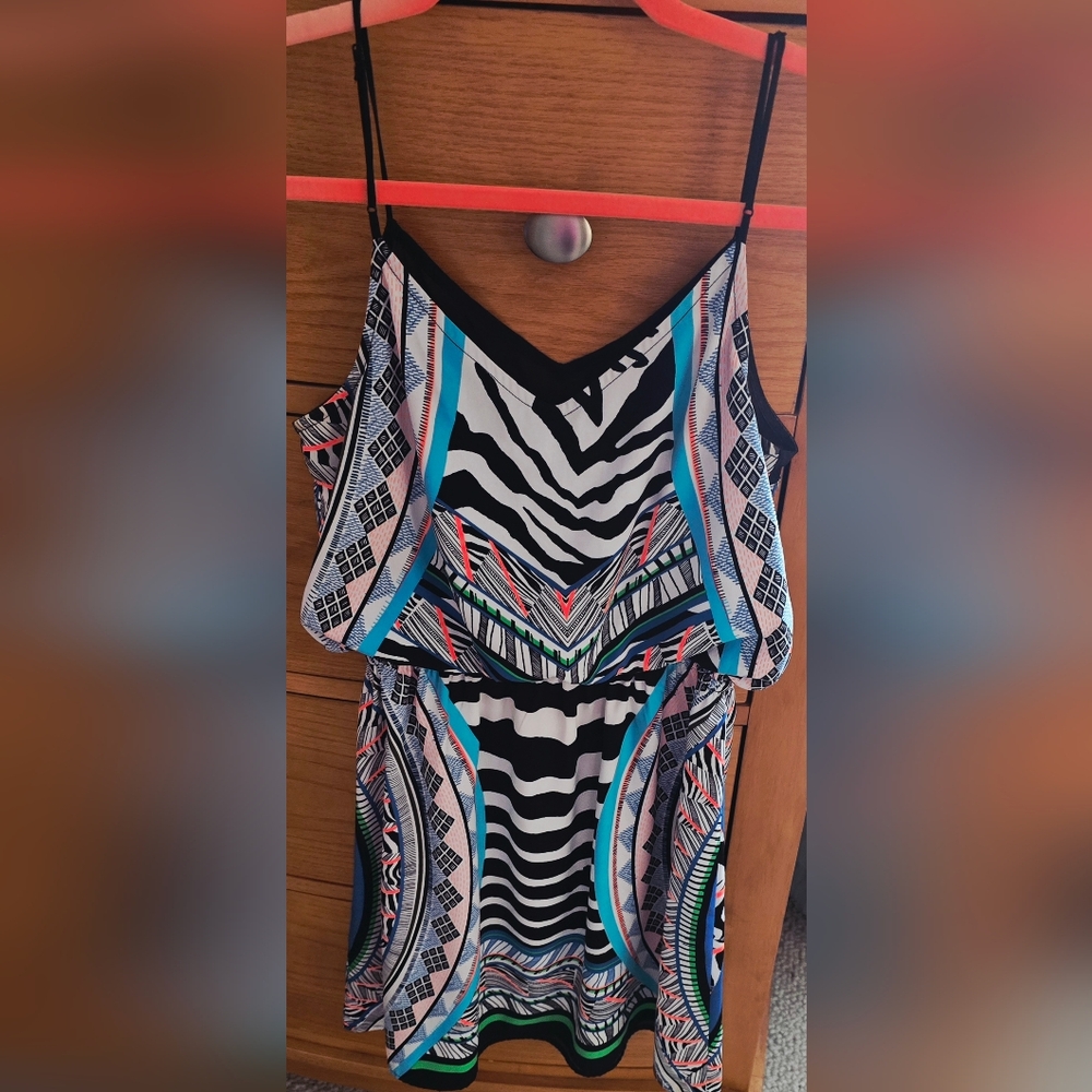 🦓🧡 Express Multicolor Geometric and Zebra Print Dress, Like New, XS